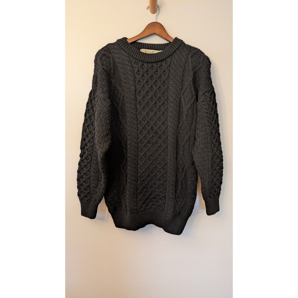 Aran Sweater Market Mens Wool Fisherman Sweater Large Cable Knit Ireland Black